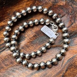 925 Sterling Silver 8mm Pearl Hand Strung Beaded Necklace 16”